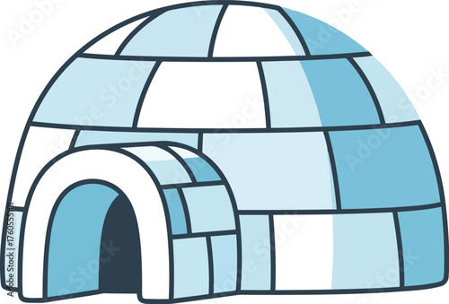 Illustration of an igloo dwelling structure made of ice blocks in a cold arctic environment vector