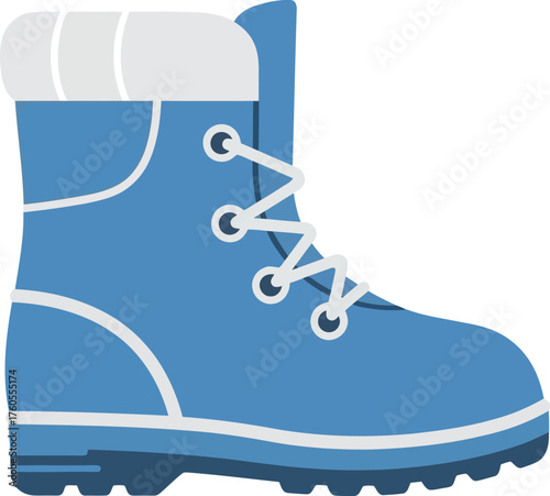 Cozy blue winter boot with fluffy white cuff for cold weather adventures and outdoor activities vector