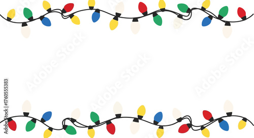 Festive christmas lights border decoration colorful illuminated garland party celebration holiday background vector
