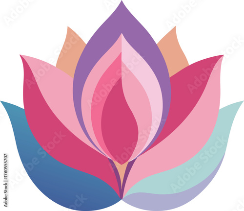 Abstract Lotus Flower Design – Symmetrical Petals in Gradient Pink, Purple, and Blue Tones
