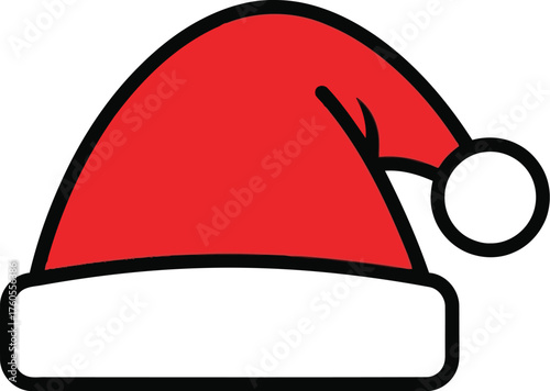 Festive red santa claus hat with white pom pom simple icon christmas celebration winter holiday season vector