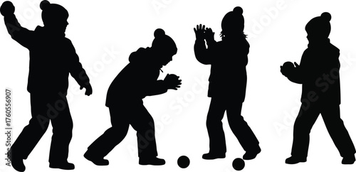 Silhouettes of people playing bocce ball outdoors in a park during daytime recreation activity vector