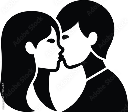 Minimalist boyfriend and girlfriend kissing icon