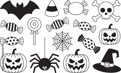 Halloween Assorted Decorative Elements Silhouette Autumn Seasonal Holiday Treats