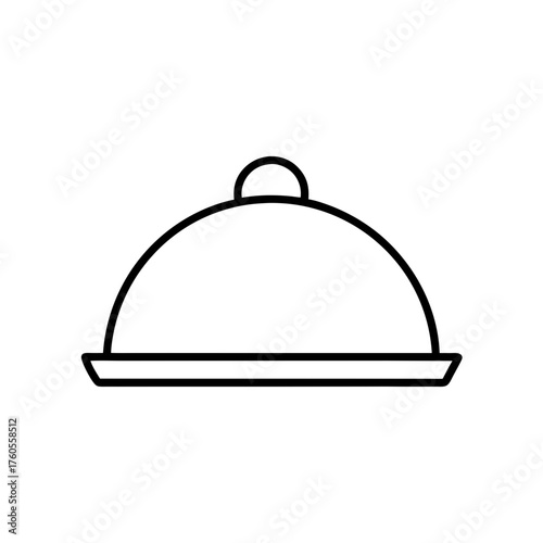 Outline drawing of a covered food serving platter on transparent background