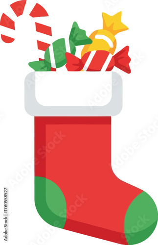 Festive christmas stocking filled with holiday treats and candy canes isolated vector