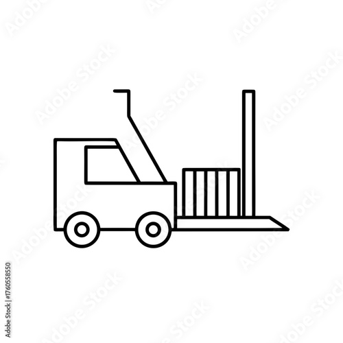 Simple outline drawing of a forklift truck icon on transparent background