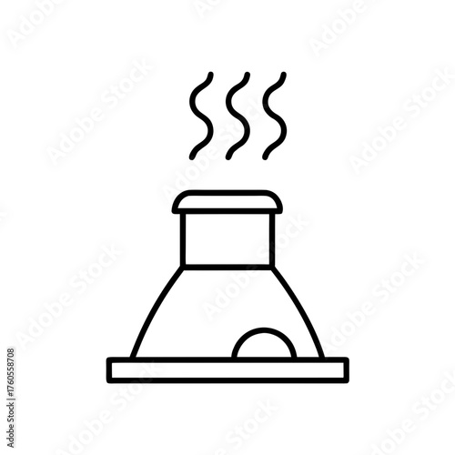 Outline drawing of a kitchen range hood with steam on transparent background