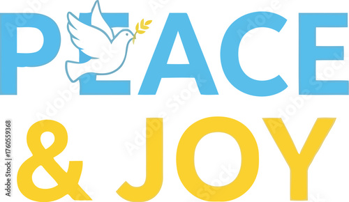 Peace and joy text graphic with vibrant multicolored gradient lettering on a clean backdrop vector