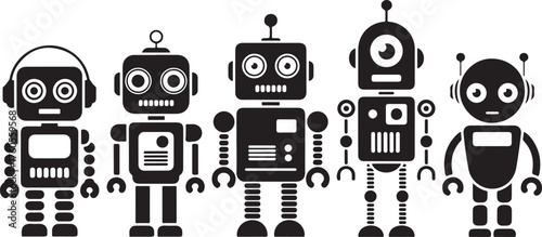 Robots Silhouettes Collection Retro Characters Electronic Toys Machines