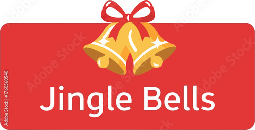 Festive golden jingle bells with red ribbon bow on red background christmas holiday decoration vector