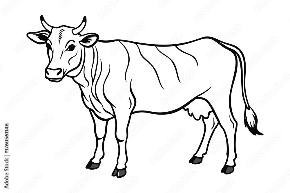 Fototapeta premium Cow Outline Illustration – Farm Animal Line Art Drawing