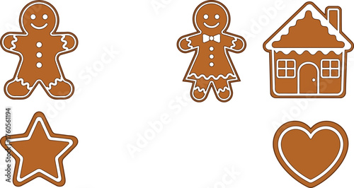 Festive gingerbread cookies collection holiday christmas baking sweet treats isolated icons vector