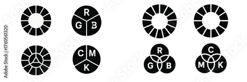 Color theory symbols showcasing RGB and CMYK color models in graphic design
