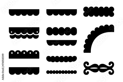 Decorative black scalloped shapes for creative design projects and crafts