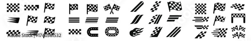 Black and white racing flags and symbols displayed in a creative arrangement for motorsport enthusiasts