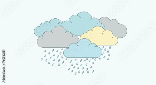 Animated pastel rain clouds bring gentle showers, perfect for weather forecasts, children's books, and calming visuals that promote serenity