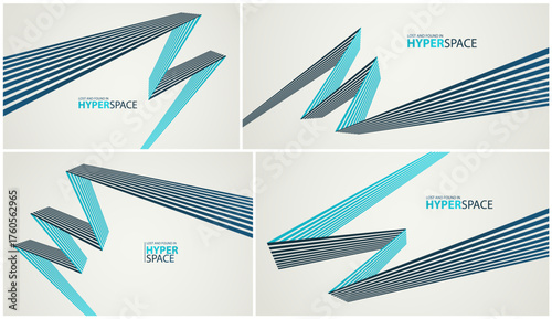 Perspective 3D lines in dynamic motion vector abstract background set, optical illusion of speed and force, aggressive and insane wallpaper, modern graphics.