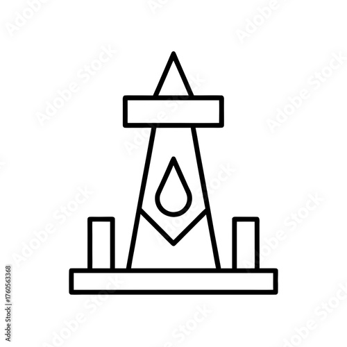 Outline drawing of oil derrick with visible oil drop on transparent background