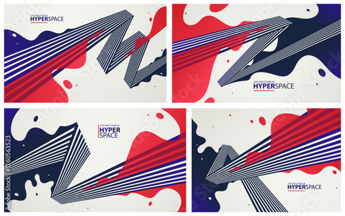 Blast of exploding lava over parallel lines in perspective vector abstract background set, concept of order converting to chaos as entropy is rising, surreal fluid splash.