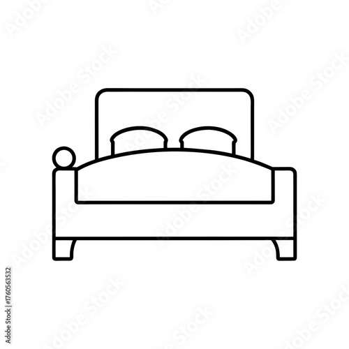 Outline drawing of a bed with pillows and headboard on transparent background