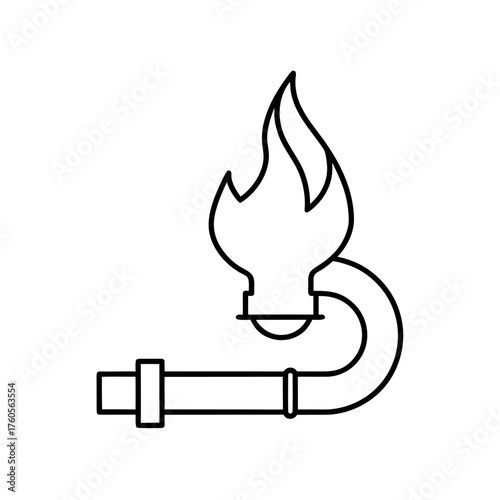 Outline illustration of a gas pipe with a flame on top on transparent background