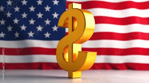 Golden Dollar Sign with American Flag Backdrop