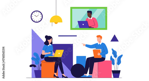 Remote team collaboration and online meeting concept