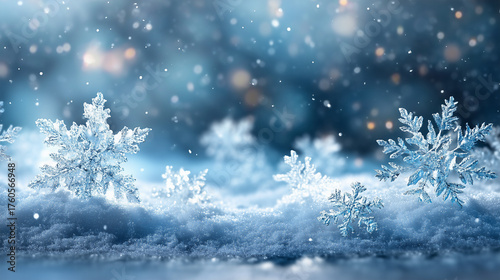 Macro Snowflakes On Snow - Christmas And Winter Background