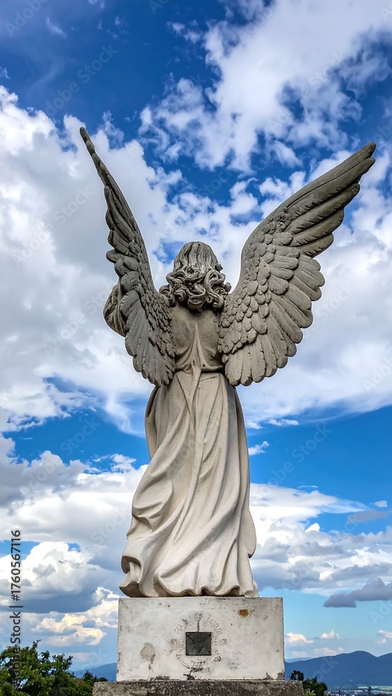 Fototapeta premium Angel Statue Against a Cloudy Sky, Guatemala, Central America.