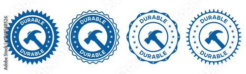 Blue Durable Hammer Badge Logo Emblem Stamp Vector Design Set