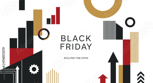 Modern abstract Black Friday sale banner with geometric shapes and exclusive offer text