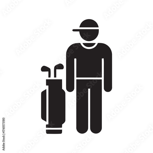 Golfer with golf club and bag on course representing professional sport and recreational outdoor activity for leisure and championship competition game