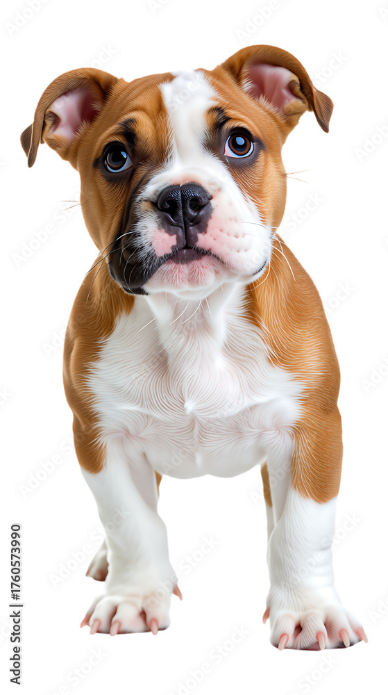 Obraz premium Brown and White Bulldog Puppy on Transparent Background, 3D Realism Design Element