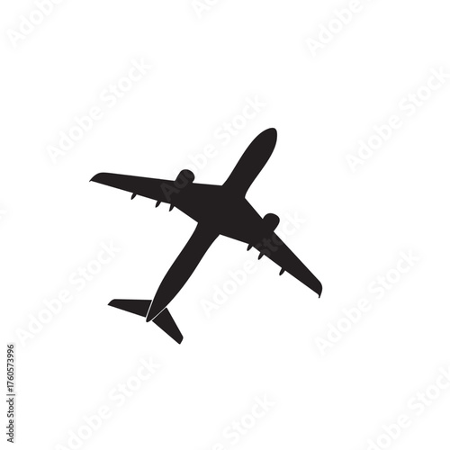 Black silhouette of a passenger airplane flying in the sky.