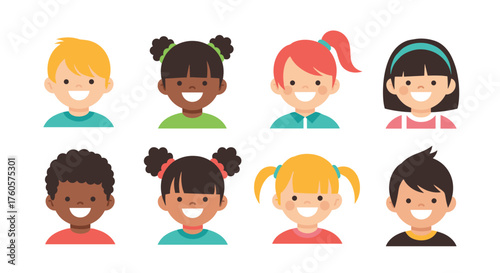 A diverse group of happy children smiling brightly together.