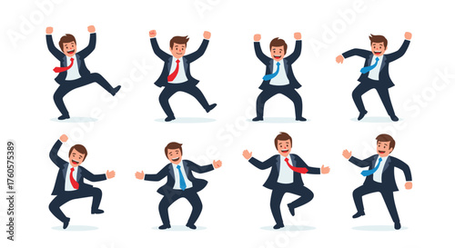 Businessmen celebrating with dynamic poses and joyful expressions.