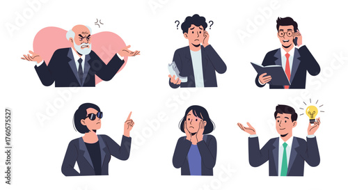 Business people expressing different emotions and ideas.