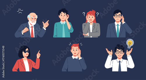 Diverse people expressing various emotions and thoughts in a pixel art style.