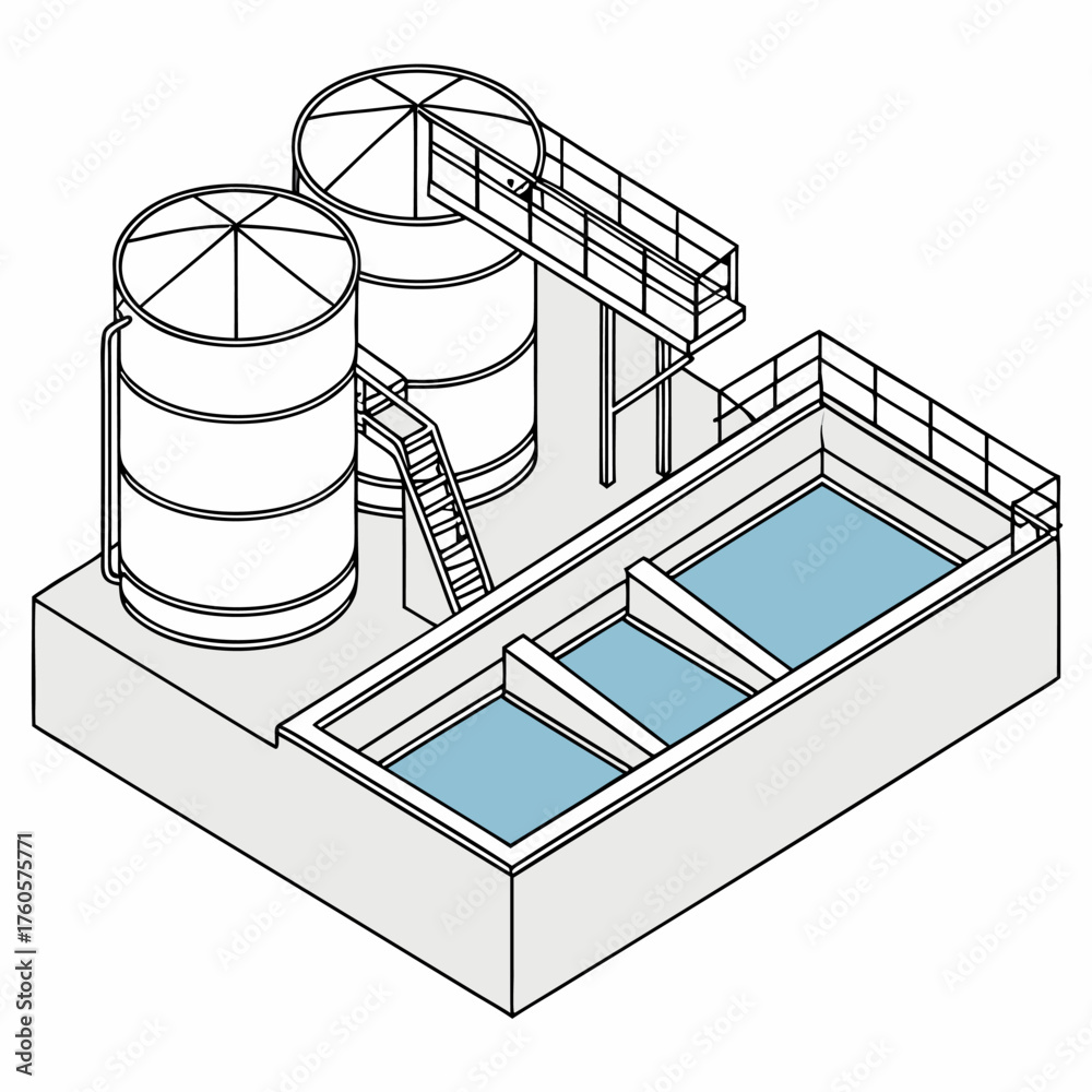Φωτογραφία Eco-friendly isometric sewage system design showing smart toilet, storage tank, and sewer treatment plant for sustainable home water recycling