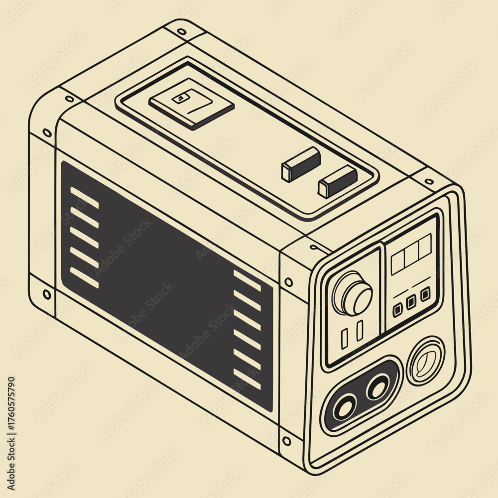 Fototapeta premium Modern isometric white solar inverter controller, displaying efficient energy regulation, renewable technology, and futuristic eco-friendly system design.