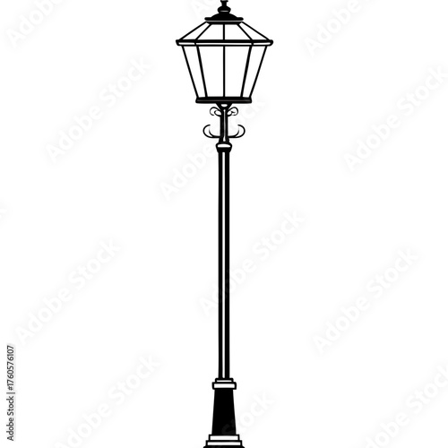 Vintage ornate street lamp silhouette isolated on white background classic lamppost design