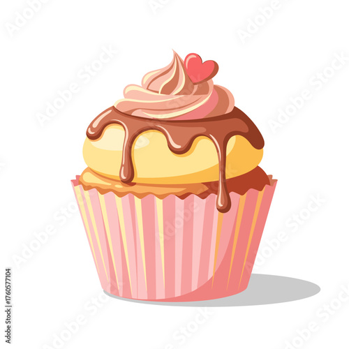 Chocolate cupcake with pink frosting and heart decoration  