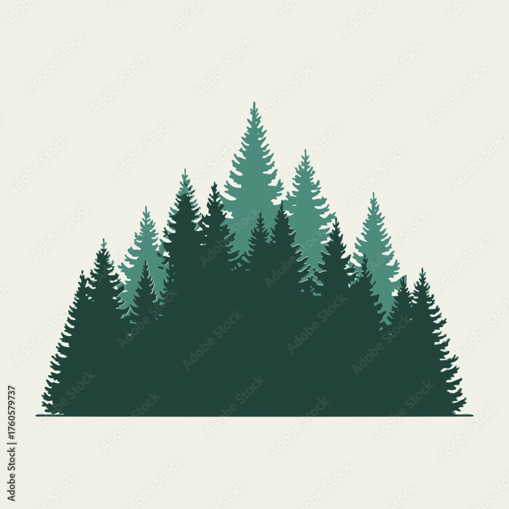Fototapeta premium Flat 2D evergreen forest silhouette illustration