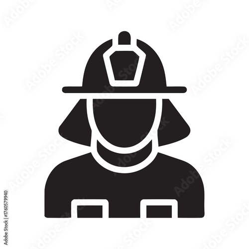 Brave firefighter in uniform and helmet ready for emergency rescue first responder hero from fire department providing public safety service icon