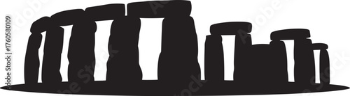 Stonehenge Silhouette Ancient Architectural Monument Black Icon Isolated Vector