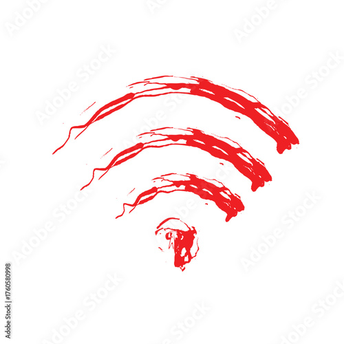 Abstract red wi fi symbol painted with brush strokes on a white background