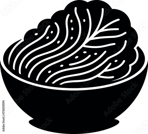 Black silhouette of fermented cabbage in a bowl kimchi