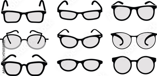 Eyeglass frame illustration set, fashion eyewear icons, stylish glasses artwork, optical accessory design, trendy vision graphic, decorative lifestyle collection
