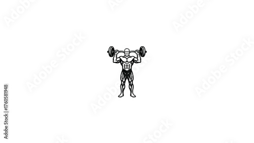 Bodybuilder Performing Barbell Shoulder Press - Strong Man Lifting Heavy Weight, Overhead Press Exercise Vector Illustration Adobe Illustrator Artwork